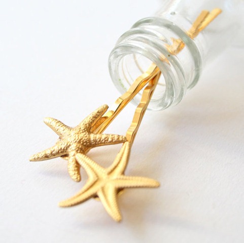 Starfish gold plated hair pin set